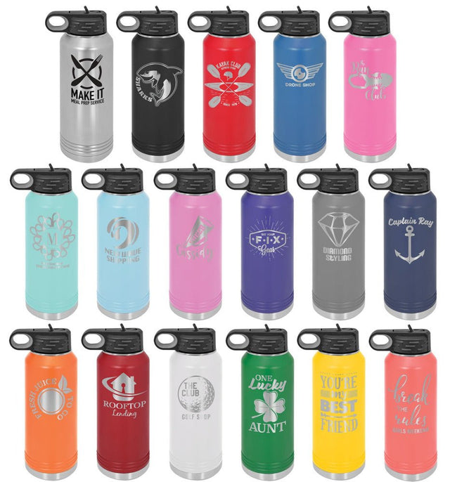 Personalized Custom Engraved Powder Coated Water Bottles 32 oz. - Print Pony™