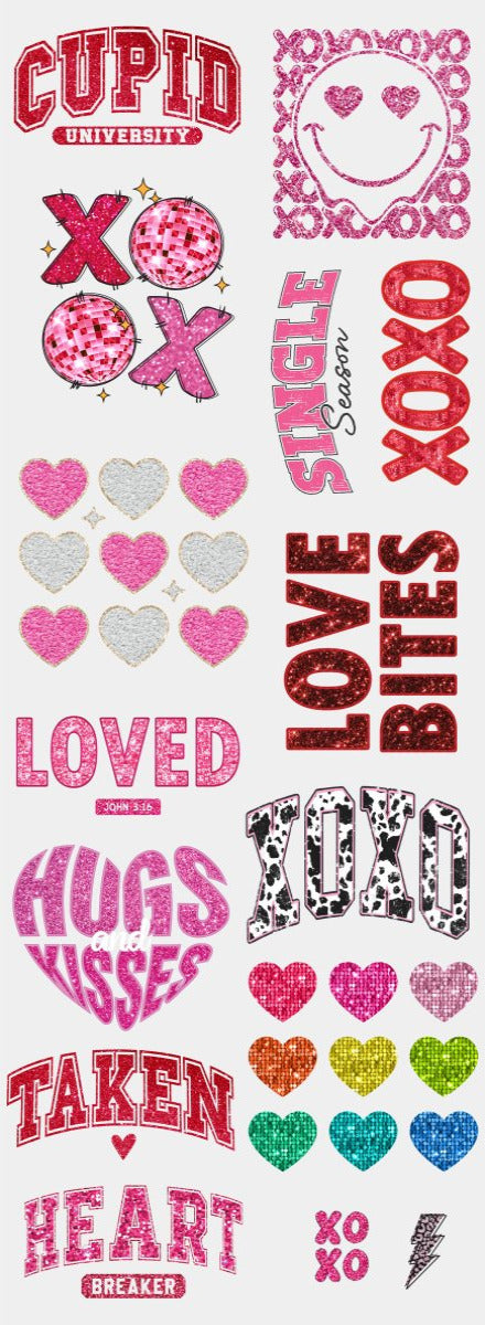 Valentines Faux Glitter & Sequins Premade DTF Gang Sheet 22x60 - PrintPony