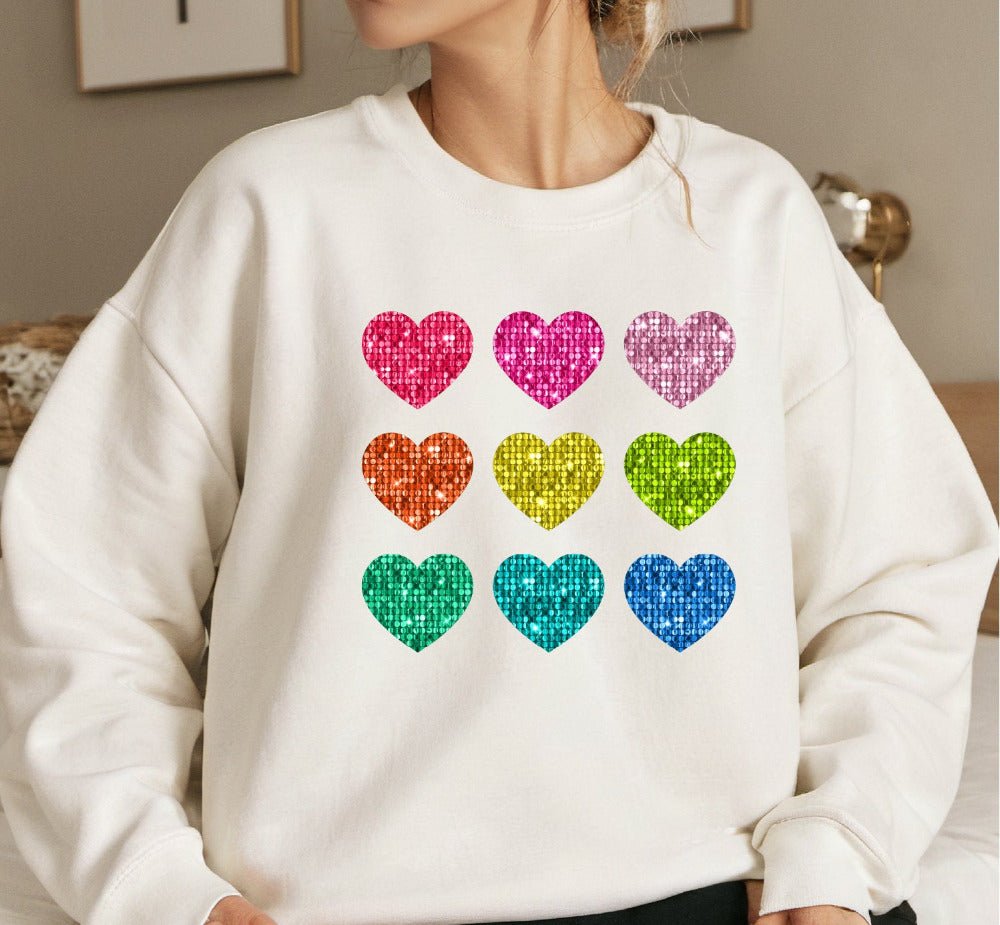 Valentines Sparkly Faux Sequin Hearts - Ready to Press DTF Transfer - Print Pony